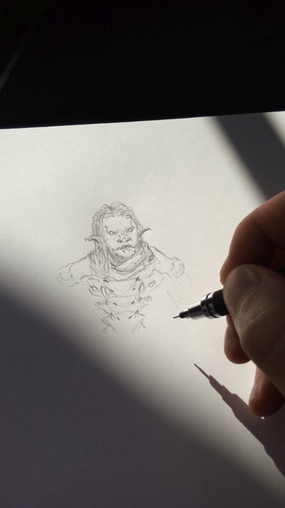 Drawing an orc on the tram in Melbourne