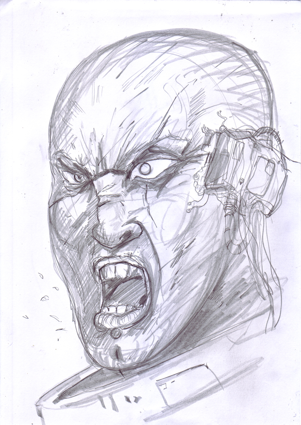 Screaming marine, drawn on the train ride home today